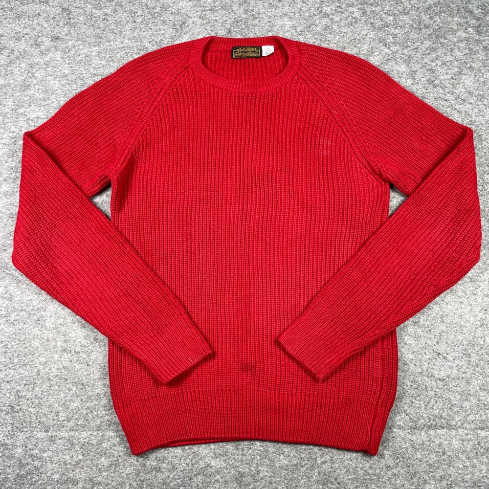 VTG Eddie Bauer Sweater Mens LT Red Shaker Knit Cotton Crew Neck Pullover 90s